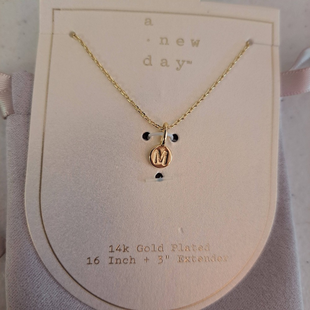 A New Day Necklace Women OS Gold NEW Initial M 14k Gold Plated 19in 1310-160